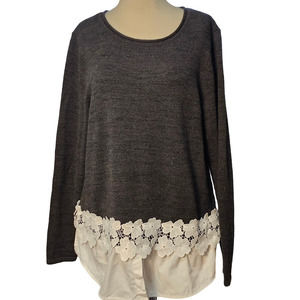 AB Studio‎ Grey/White  Sweater Long sleeve  Size XL